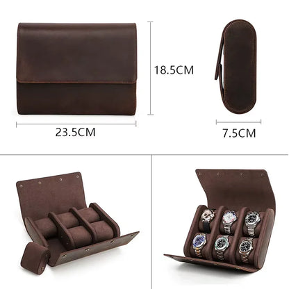 6 Watches Genuine Leather Watch Storage Display Case Watch Boxes Organizer Holder Men Clocks Roll Pouch Exquisite Jewelry Box