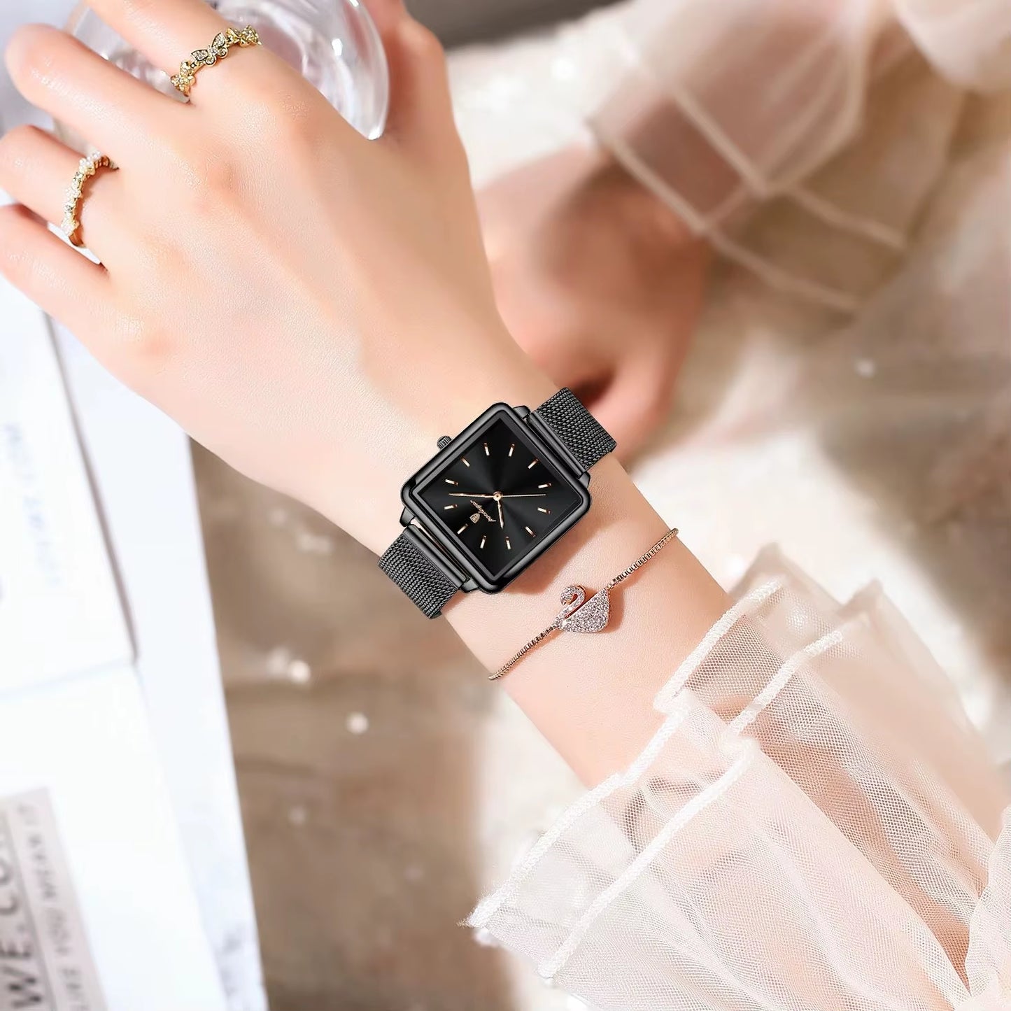 Fashion Brand Ladies Wristwatch Waterproof Mesh Stainless Steel Woman Watch Elegant Square Quartz Women'S Watches Reloj