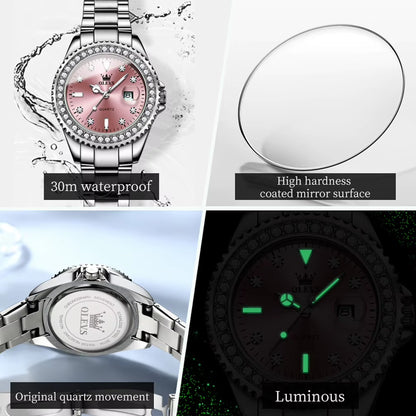 9945 Top Brand Original Quartz Watch for Women Luxury Diamond Lap Calendar Hand Clock Stainless Steel Ladies Wristwatches