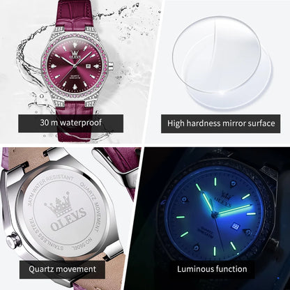 Original Women'S Watches Diamond Lap Fashion Leather Strap 3M Waterproof Luminous Ladies Wristwatch Quartz Watch for Women