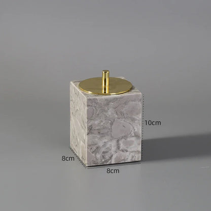 Square marble container with gold lid, 10cm tall, 8cm wide, modern home decor accessory.