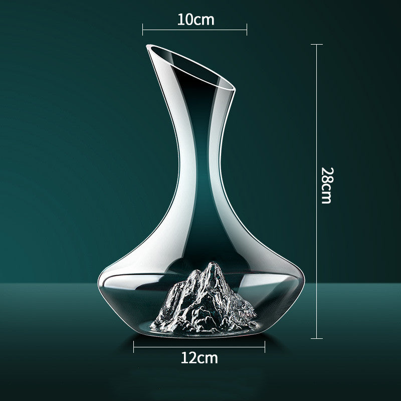 Clear glass wine decanter with mountain-shaped base, dimensions 28x12x10 cm, elegant design