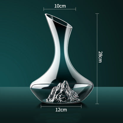 Clear glass wine decanter with mountain-shaped base, dimensions 28x12x10 cm, elegant design