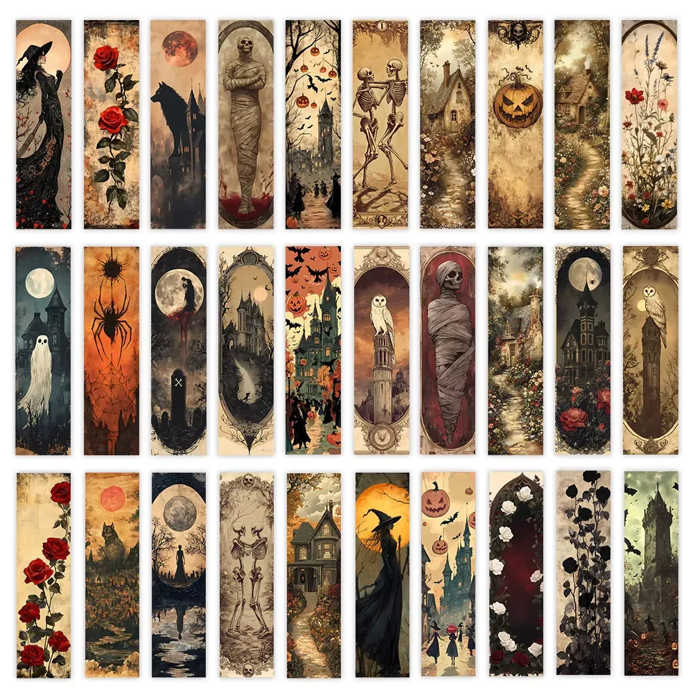 32Pcs, Retro Horror Bookmarks, Halloween, Skulls, Ghosts, Suitable for Teachers, Readers, and Book Lovers, Birthday Gifts