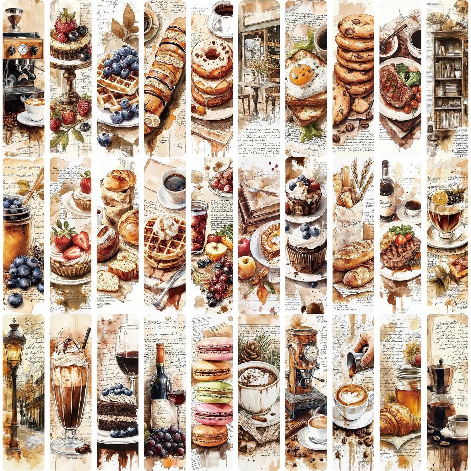 30Pcs Set Aesthetic Coffee Dessert Cake Afternoon Tea Themed Bookmarks Decorative Reading Pages Student Stationery Book Marks