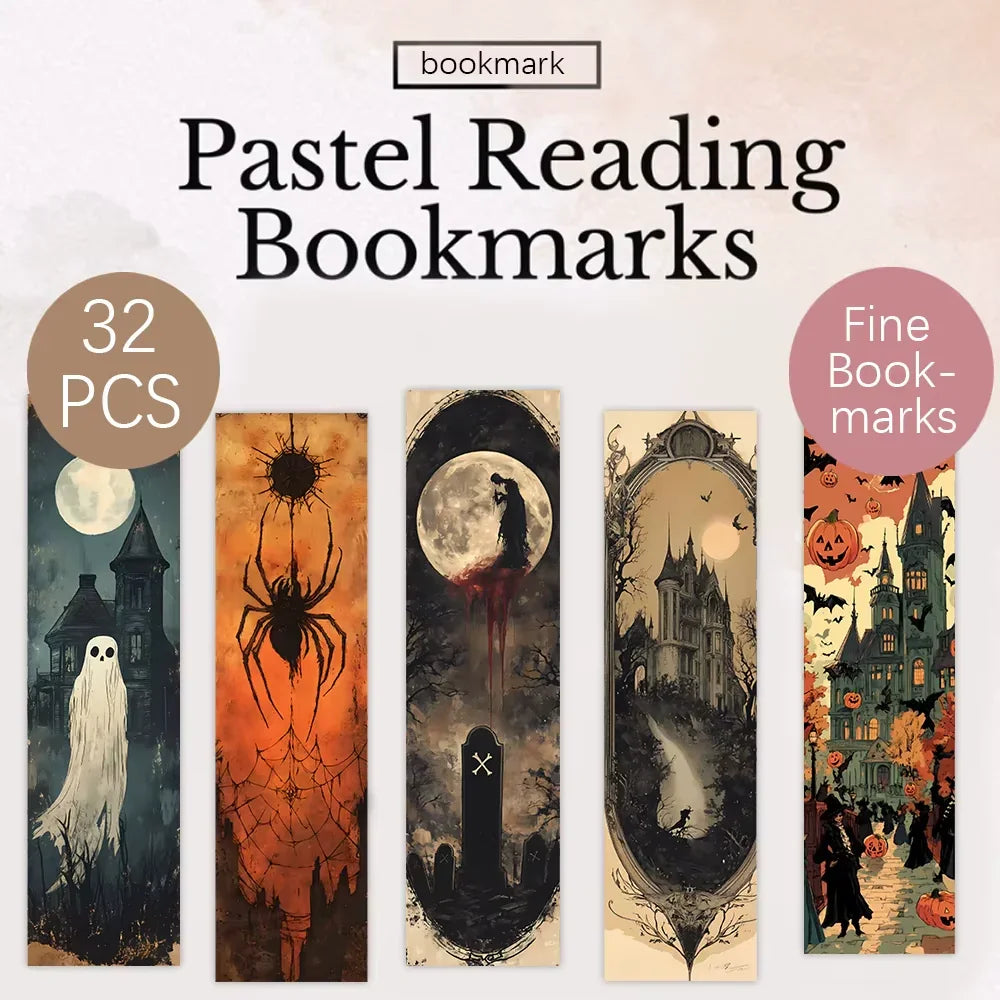 32Pcs, Retro Horror Bookmarks, Halloween, Skulls, Ghosts, Suitable for Teachers, Readers, and Book Lovers, Birthday Gifts