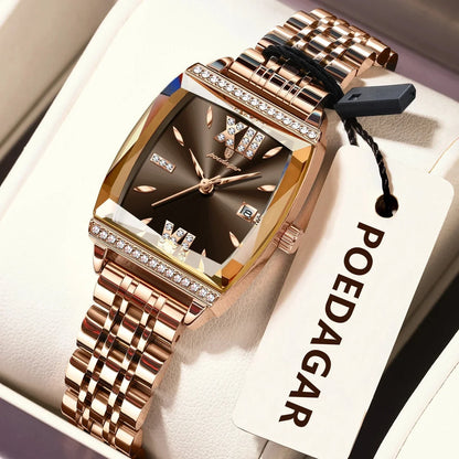 Diamond Luxury Watch for Woman High Quality Waterproof Date Ladies Quartz Watch Stainless Steel Women Watches Reloj+Box