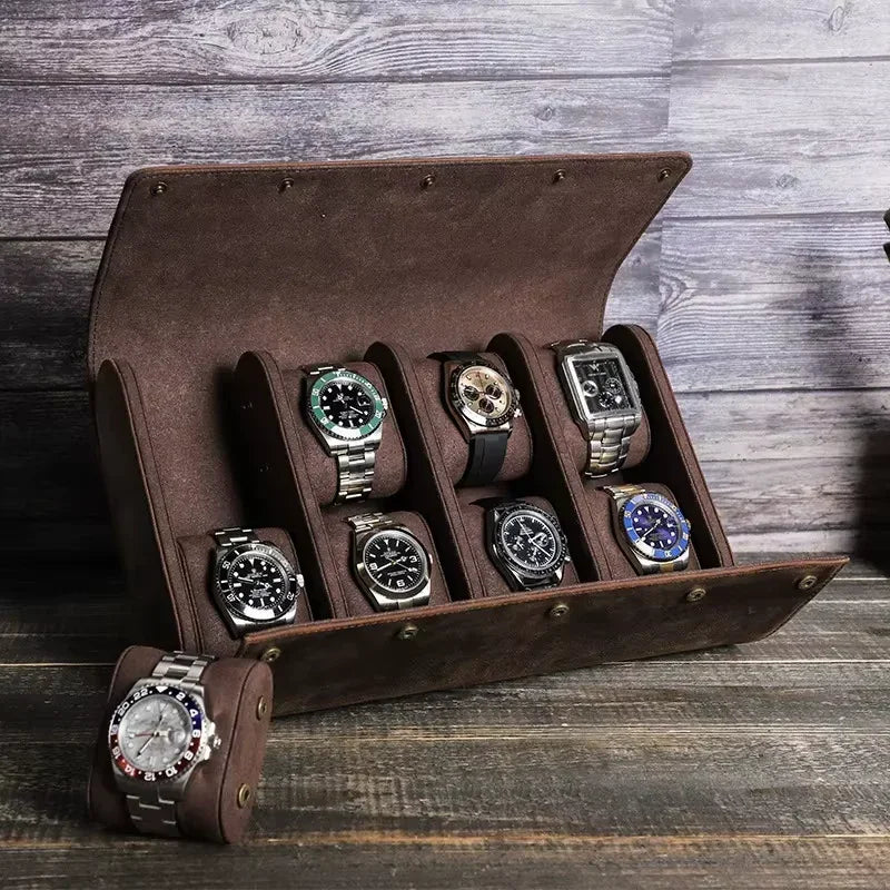 6 Watches Genuine Leather Watch Storage Display Case Watch Boxes Organizer Holder Men Clocks Roll Pouch Exquisite Jewelry Box