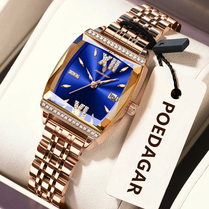 Diamond Luxury Watch for Woman High Quality Waterproof Date Ladies Quartz Watch Stainless Steel Women Watches Reloj+Box