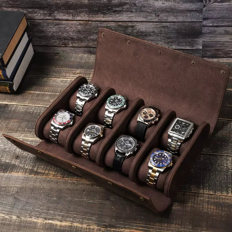 6 Watches Genuine Leather Watch Storage Display Case Watch Boxes Organizer Holder Men Clocks Roll Pouch Exquisite Jewelry Box