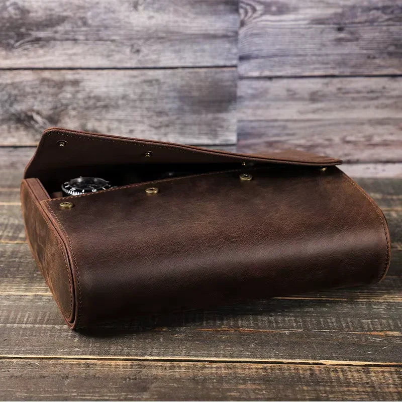6 Watches Genuine Leather Watch Storage Display Case Watch Boxes Organizer Holder Men Clocks Roll Pouch Exquisite Jewelry Box