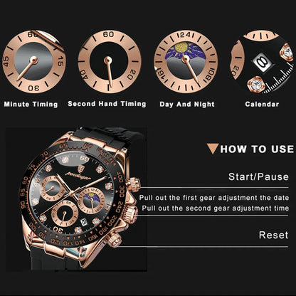 Fashion Luxury Men Wristwatch Chronograph Date High Quality Quartz Man Watch Waterproof Luminous Military Men'S Watches