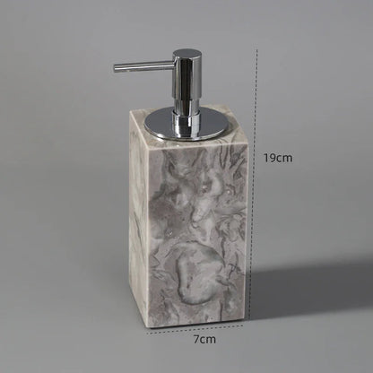 Marble-look soap dispenser with chrome pump, rectangular 19cm x 7cm, modern bathroom accessory