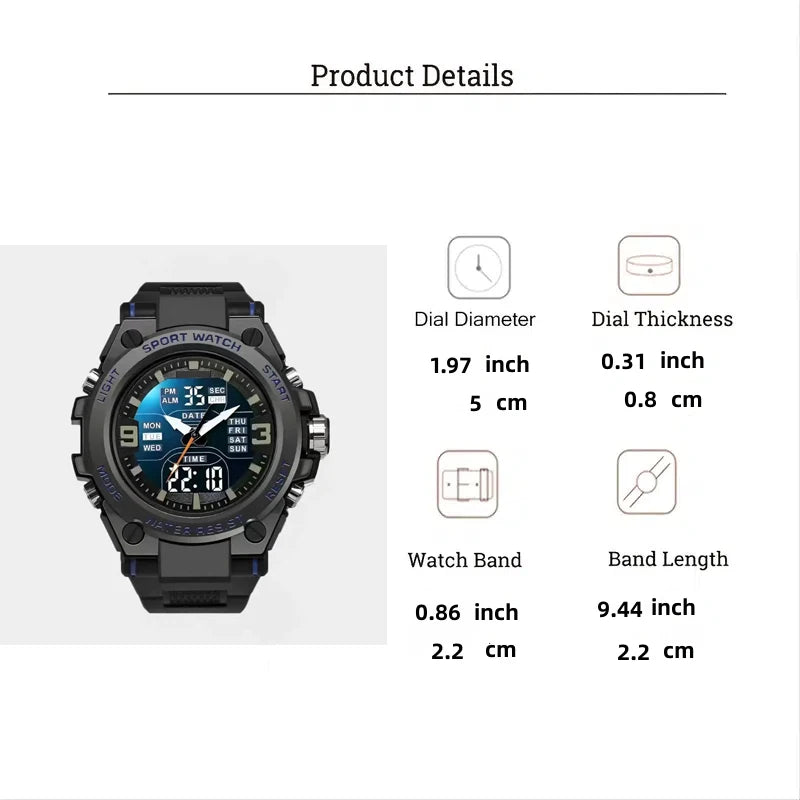 New High-End Luxury Men'S and Young Students' Quartz Electronic Dual Movement Waterproof Night Light Multifunctional Steel Alloy