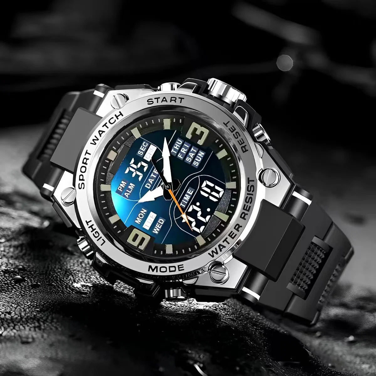 New High-End Luxury Men'S and Young Students' Quartz Electronic Dual Movement Waterproof Night Light Multifunctional Steel Alloy