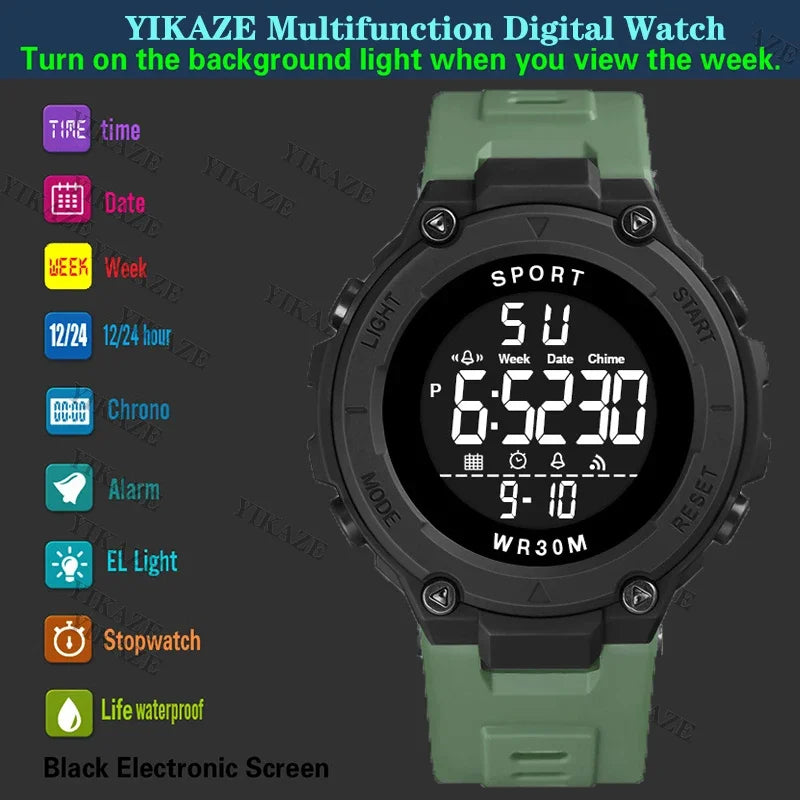Digital Sports Watch for Men Waterproof Luminous Men'S Sport Watches Alarm Clock Military Kids Student Electronic Watches