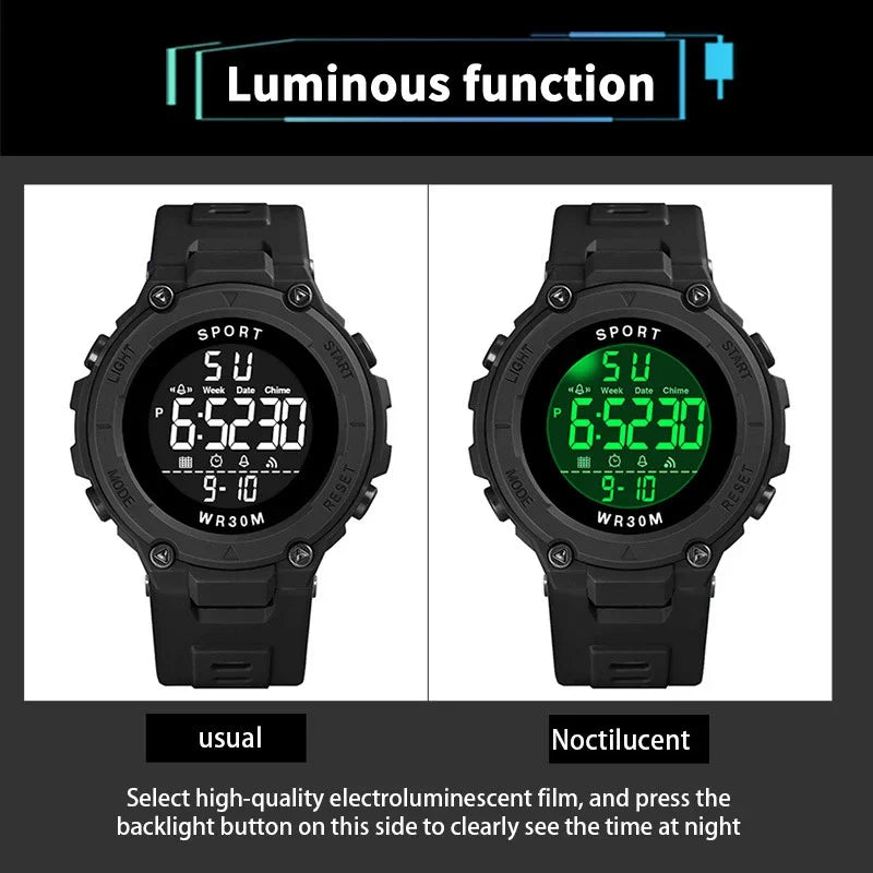 Digital Sports Watch for Men Waterproof Luminous Men'S Sport Watches Alarm Clock Military Kids Student Electronic Watches