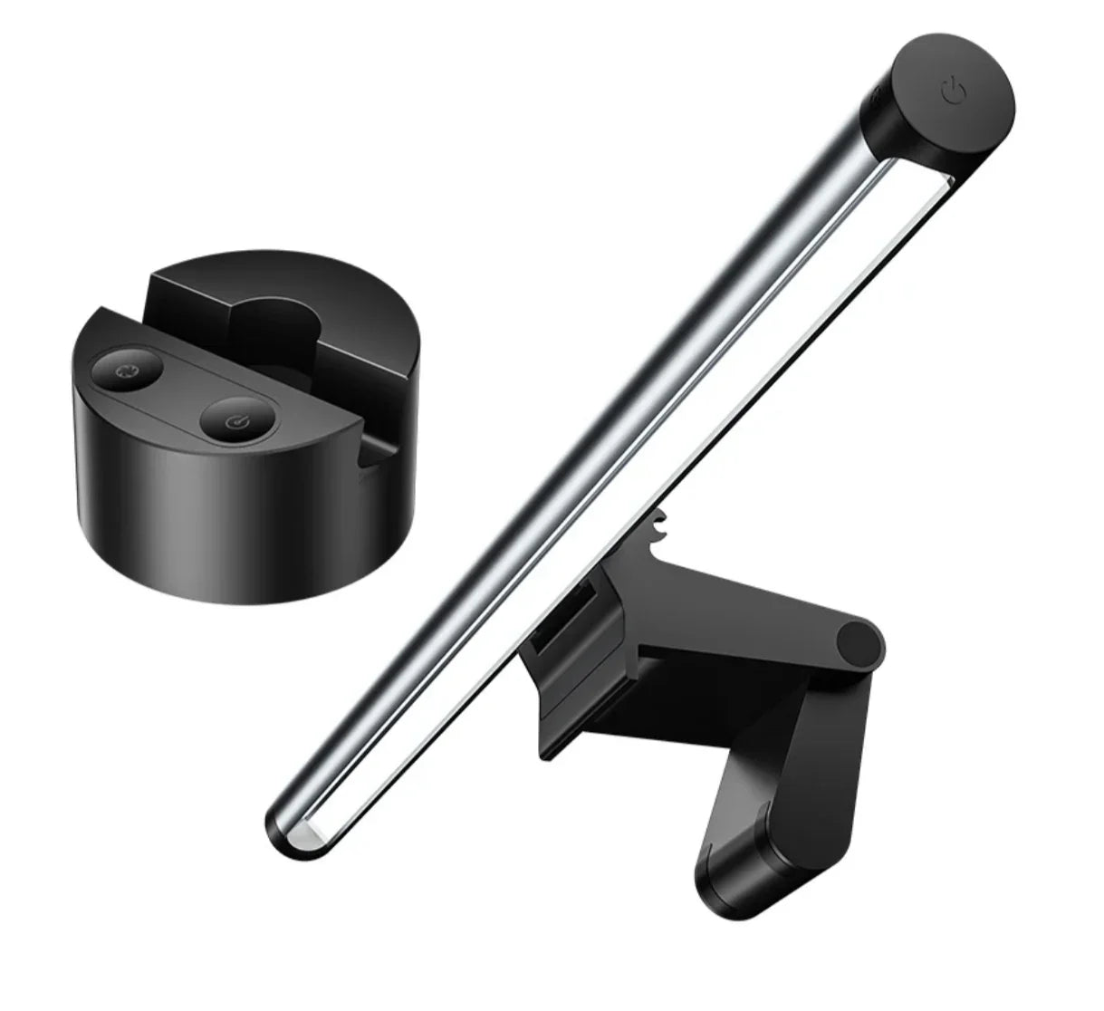 LED desk lamp with adjustable clip and wireless remote control, modern black design