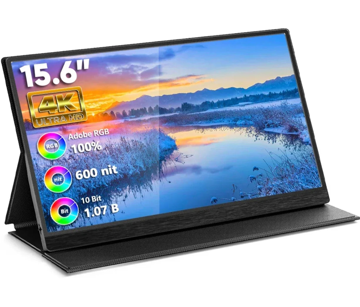 15.6-inch portable 4K UHD monitor with 100% Adobe RGB, 600 nits, 10-bit color display